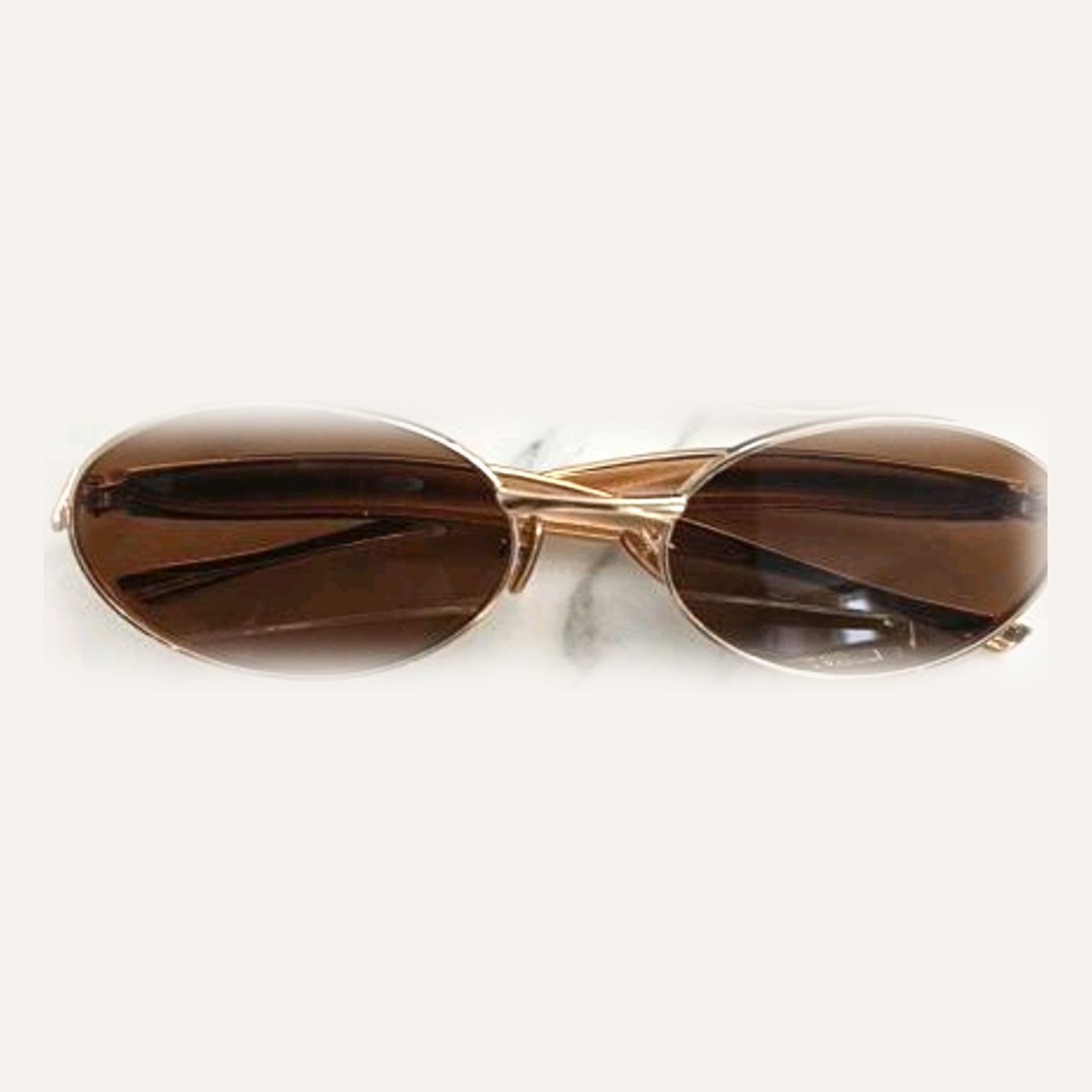 Gold Metal Oval Sunglasses – Brown Lens