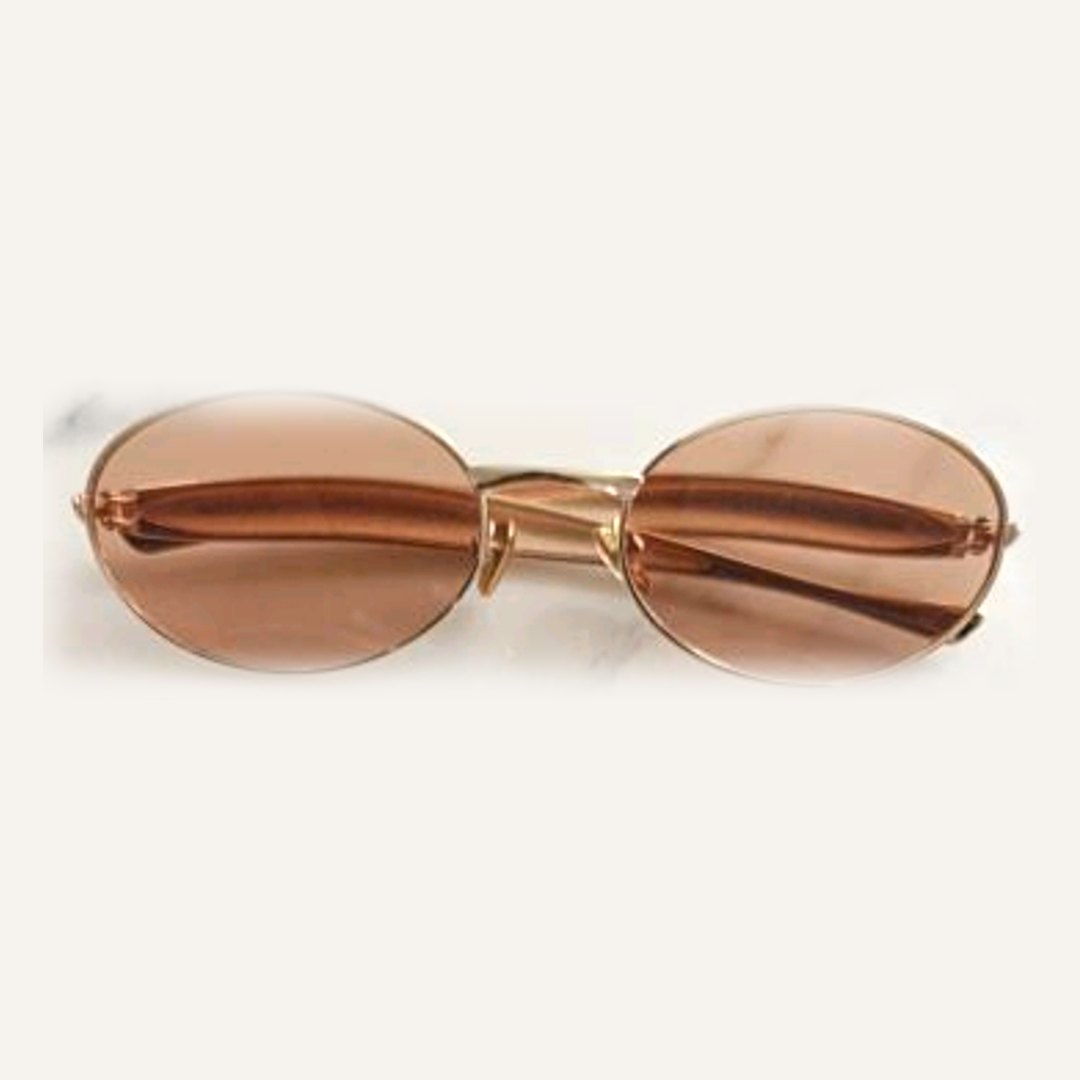 Gold Metal Oval Sunglasses – Peach Lens